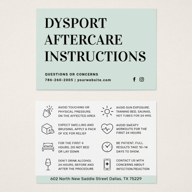 Blush Botox Injection Aftercare Instruction Card (Front & Back)