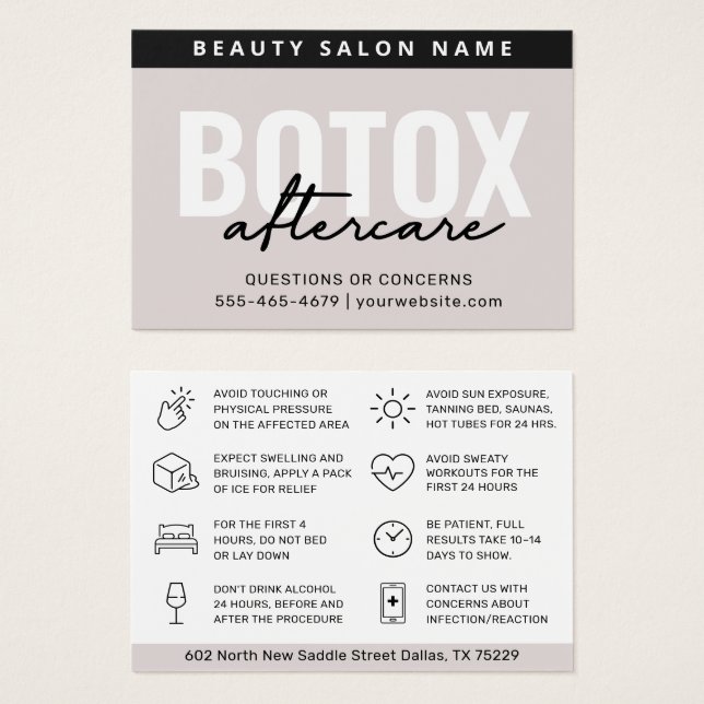 Blush Botox Injection Aftercare Instruction Card (Front & Back)