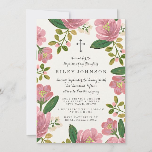 Blush Bouquet Baptism Invitation (Front)
