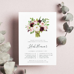 Blush Bouquet Christening Invitation
