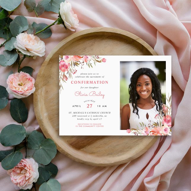 Blush Bouquet Floral Photo Confirmation Invitation (Creator Uploaded)