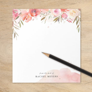 Blush Bouquet Personalised Name Monogram Notepad