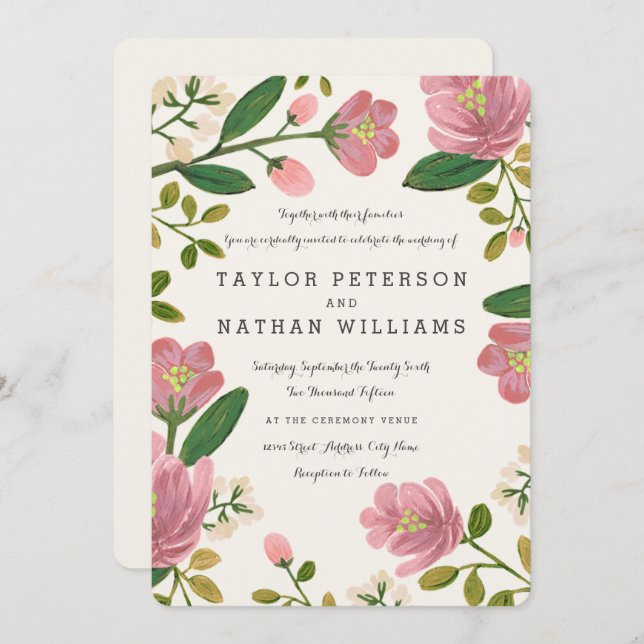 Blush Bouquet Wedding Invitations (Front/Back)