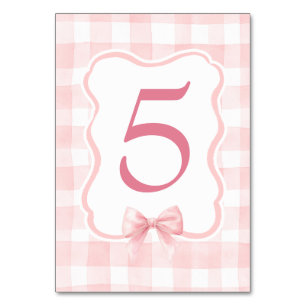Blush Bow and Pink Gingham Cute Vintage Table Number