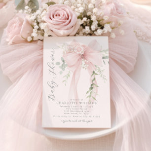 Blush Bow Baby girl Shower Invitation
