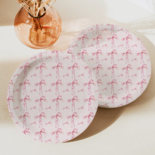 Blush Bow Baby Shower Paper Plate Modern Girl Pink