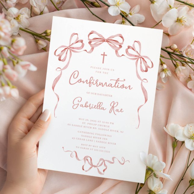 Blush Bow Confirmation Invitation (Creator Uploaded)