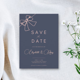 Blush Bow Elegance Chic Slate Blue save the date