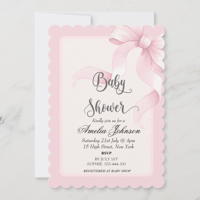 Blush & Bow Pink Coquette Invitation (Front)