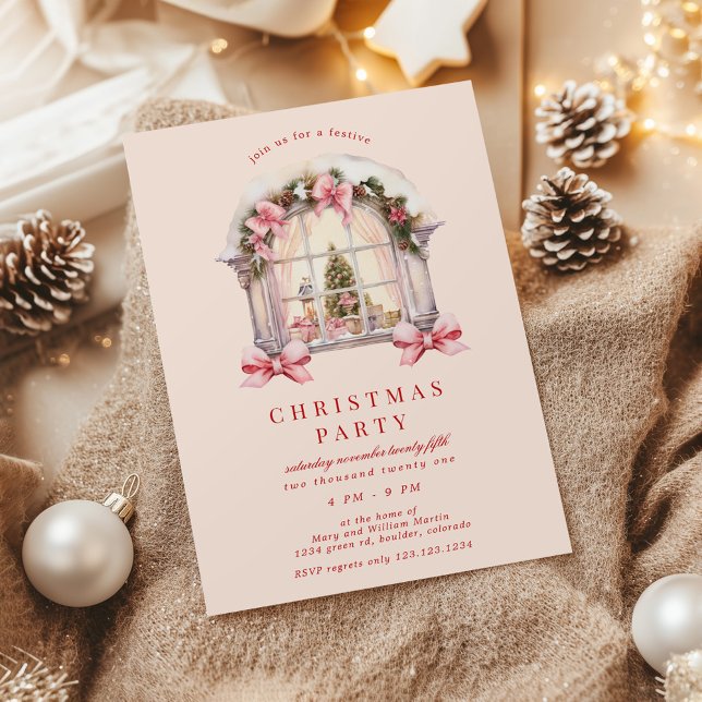 Blush Bows Christmas Party Invitation (Creator Uploaded)