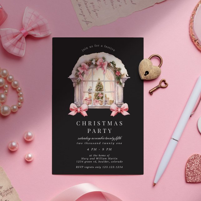 Blush Bows Christmas Party Invitation (Creator Uploaded)