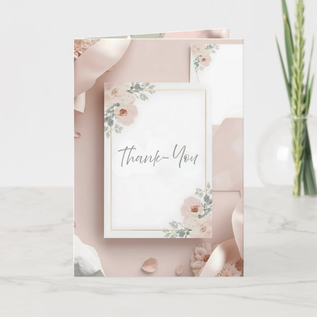 Blush & Breeze Modern Wedding Thank You Card (Front)