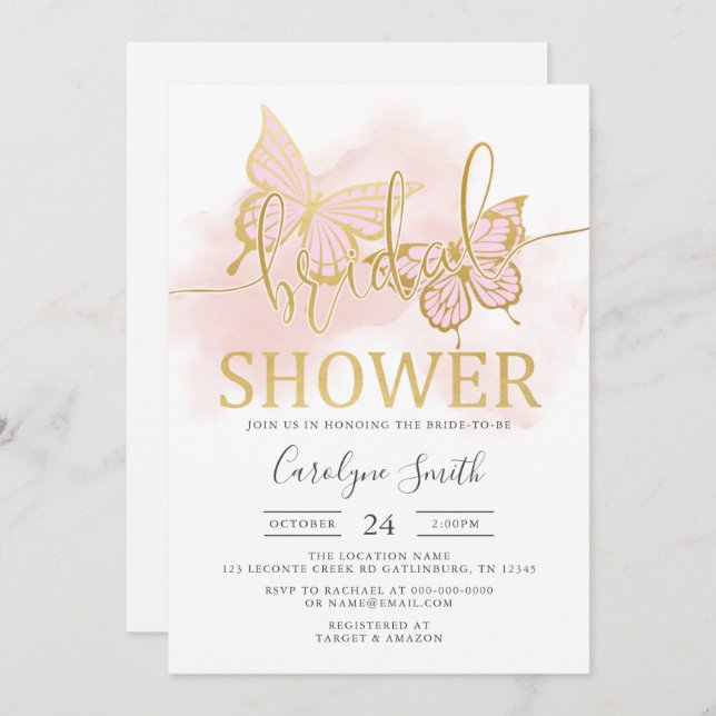 Blush Bridal Shower Butterfly Invitation (Front/Back)
