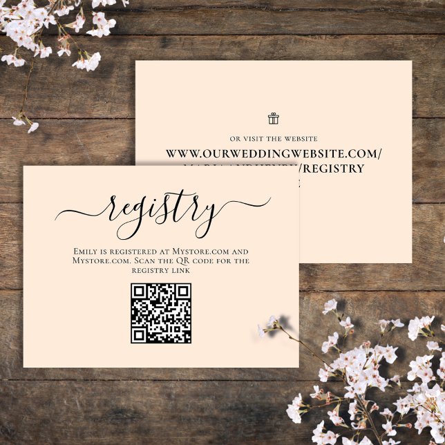 Blush Bridal Shower QR Code Gift Registry Script Enclosure Card (Bridal shower enclosure card gift registry with scannable QR code. )