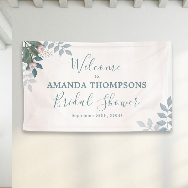 Blush Bridal Shower Welcome Sign (Bridal shower pink floral welcome banner sign.)