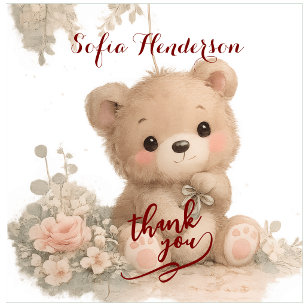 blush brown bearfloral watercolour