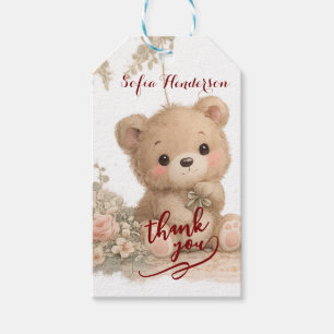 blush brown bearfloral watercolour gift tags