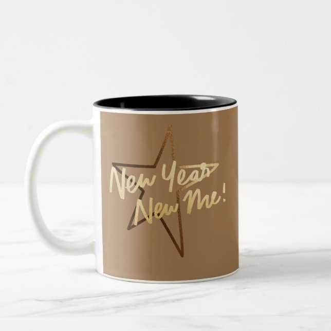 Blush Brown Luxury Happy New Year & New Me 2022 Two-Tone Coffee Mug (Left)