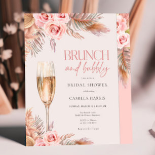 Blush Brunch and Bubbly Pampas Grass Bridal Shower Invitation