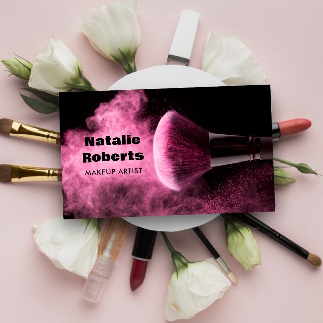 Blush Brush Makeup Artist Black   Business Card (Creator Uploaded)