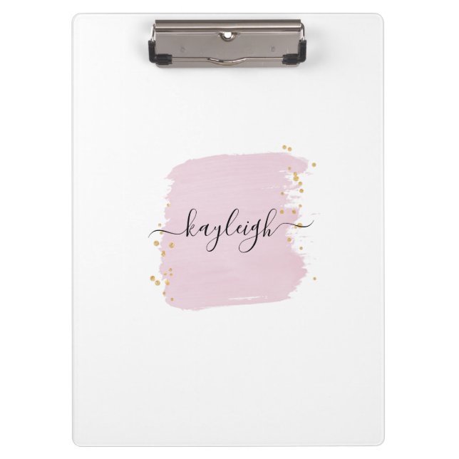 Blush Brush Stroke Gold Dots Clipboard (Front)