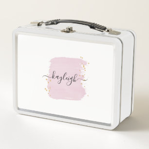 Blush Brush Stroke Gold Dots Metal Box