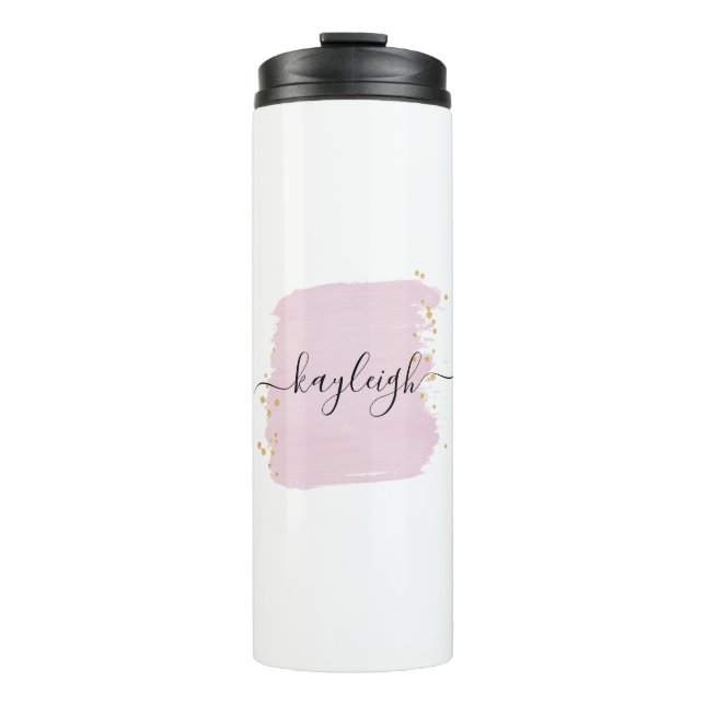 Blush Brush Stroke Gold Dots Thermal Tumbler (Front)