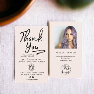 Blush brushed script photo logo order thank you business card