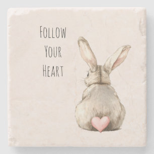 Blush Bunny Rabbit Heart Stone Coaster
