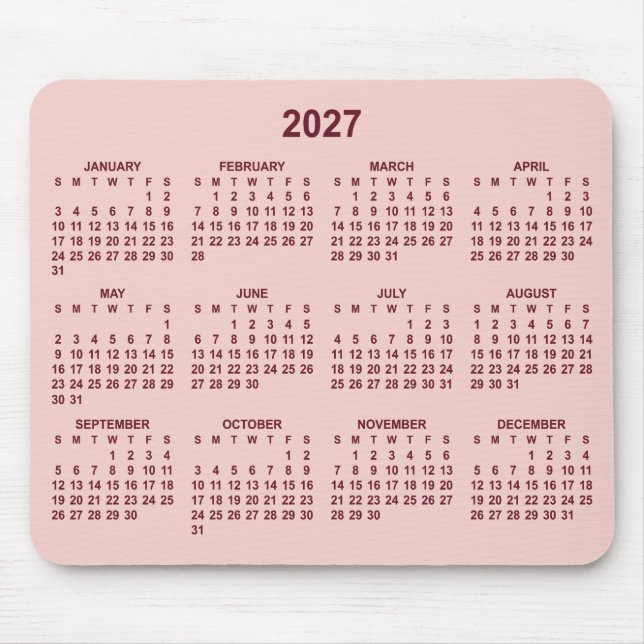 Blush Burgundy 2027 Calendar Mouse Pad (Front)