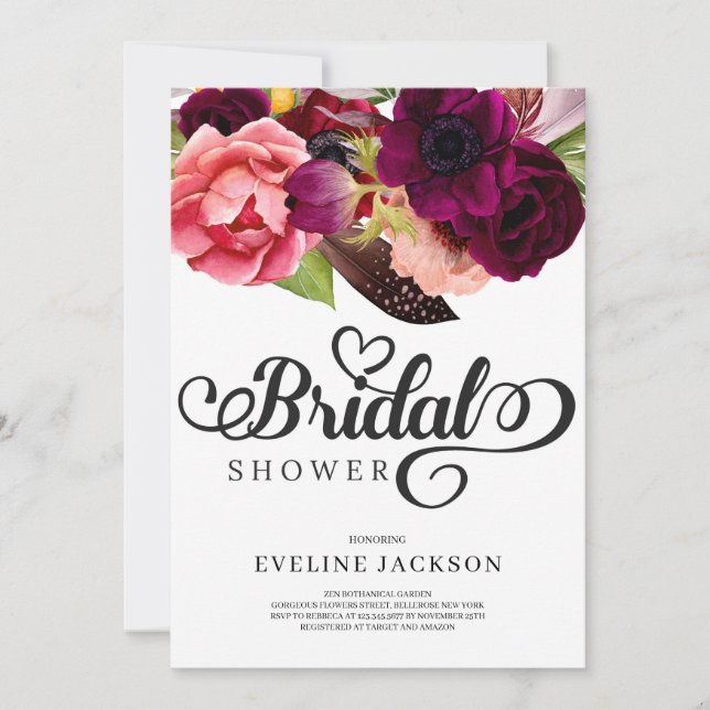 Blush Burgundy and Moroon Floral Bridal Ivitation Invitation (Front)