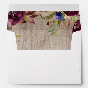 Blush Burgundy and Navy Blue Floral Wood Envelope