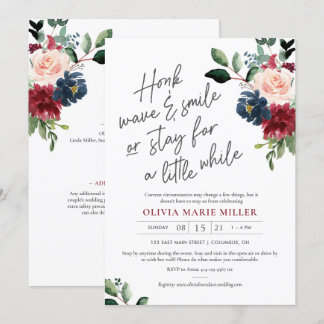 Blush Burgundy and Navy Drive By Bridal Shower Invitation