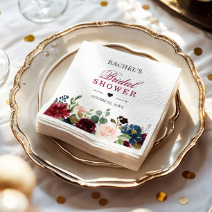 Blush Burgundy Blue Floral Chic Bridal Shower Napkin