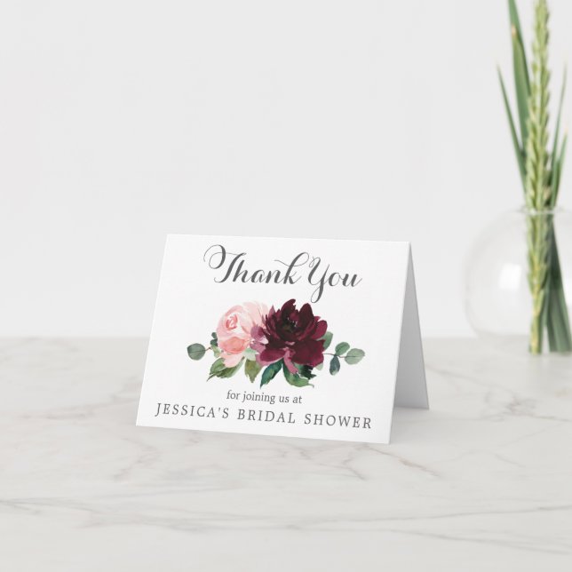Blush Burgundy Bridal Shower Thank You Cards (Front)