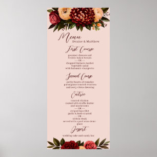 Blush & Burgundy Chrysanthemum Wedding Menu Poster