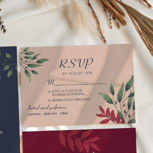 Blush Burgundy Fall Wedding RSVP Card
