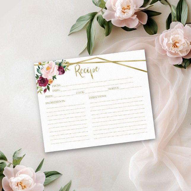 Blush Burgundy Floral Bridal Shower Recipe Card (Creator Uploaded)