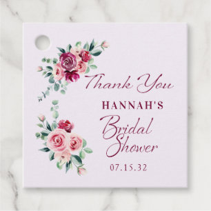 Blush Burgundy Floral Cake Bridal Shower Napkins Favour Tags