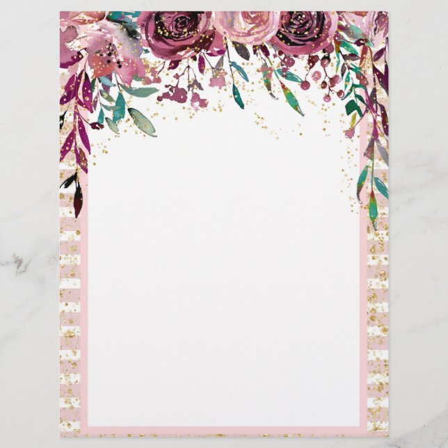 Blush & Burgundy Floral Drop & Gold Confetti Flyer (Front)