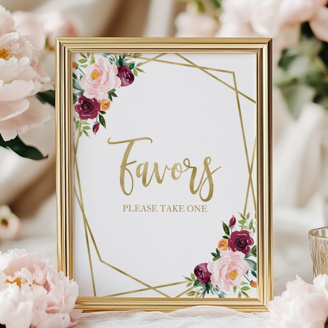 Blush Burgundy Floral Favors Sign (Creator Uploaded)