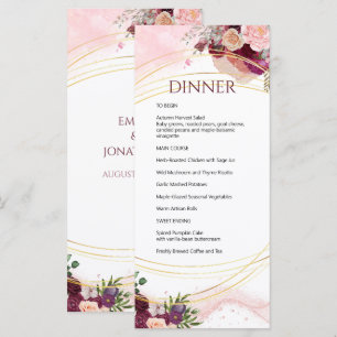 Blush Burgundy Floral Gold Circle Wedding Menu