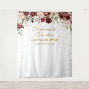 Blush burgundy floral gold frame Bridal Shower Tapestry