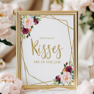 Blush Burgundy Floral How Many Kisses Sign
