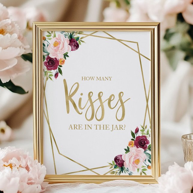 Blush Burgundy Floral How Many Kisses Sign (Creator Uploaded)