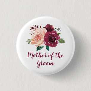 Blush Burgundy Floral Mother of the Groom 3 Cm Round Badge