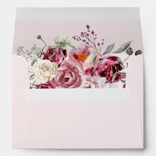 Blush & Burgundy Floral Pink Linen Envelope