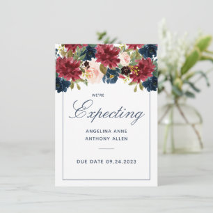 Blush Burgundy Floral Rose Gold Accents Expecting Invitation