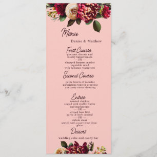 Blush Burgundy Floral Watercolor Menu