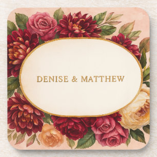 Blush Burgundy Floral Watercolor Wedding Coaster